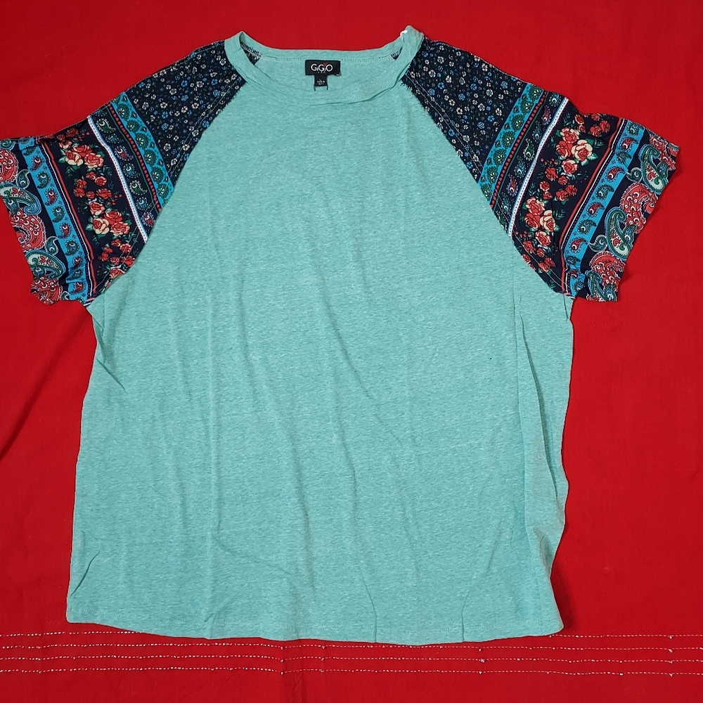Breckenridge Printed Boho Large Tee Shirt. In Seafoam Green
